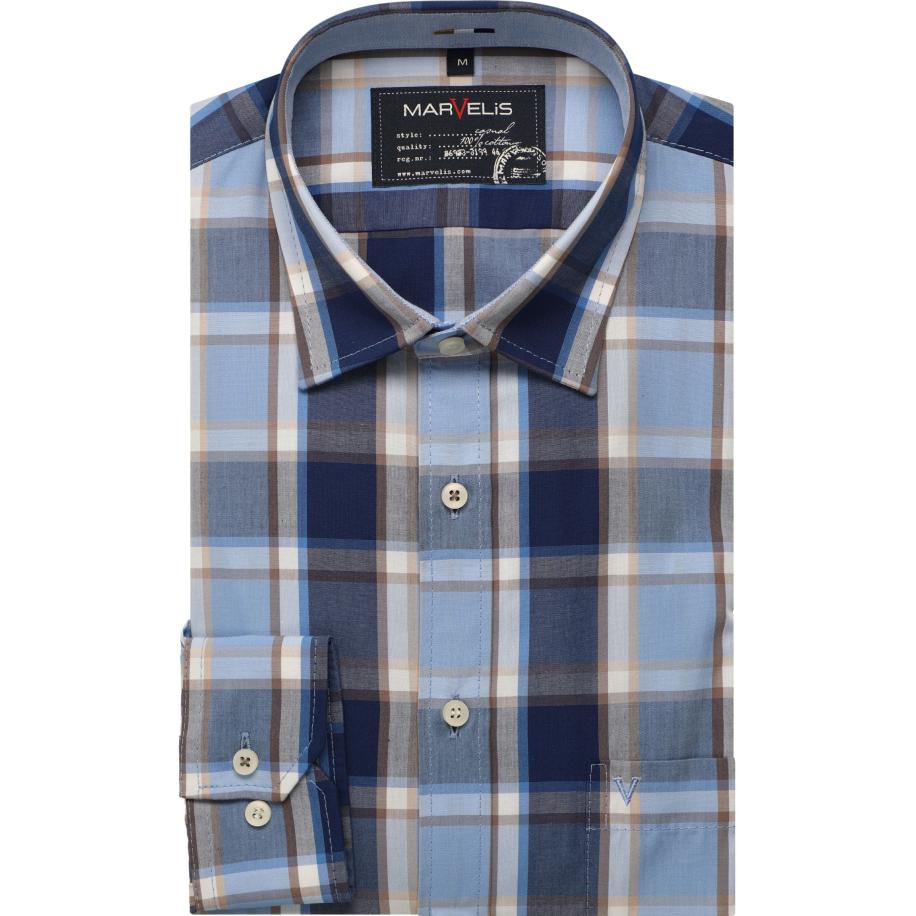 Marvelis Casual Overhemd blauw, Ruit Blauw