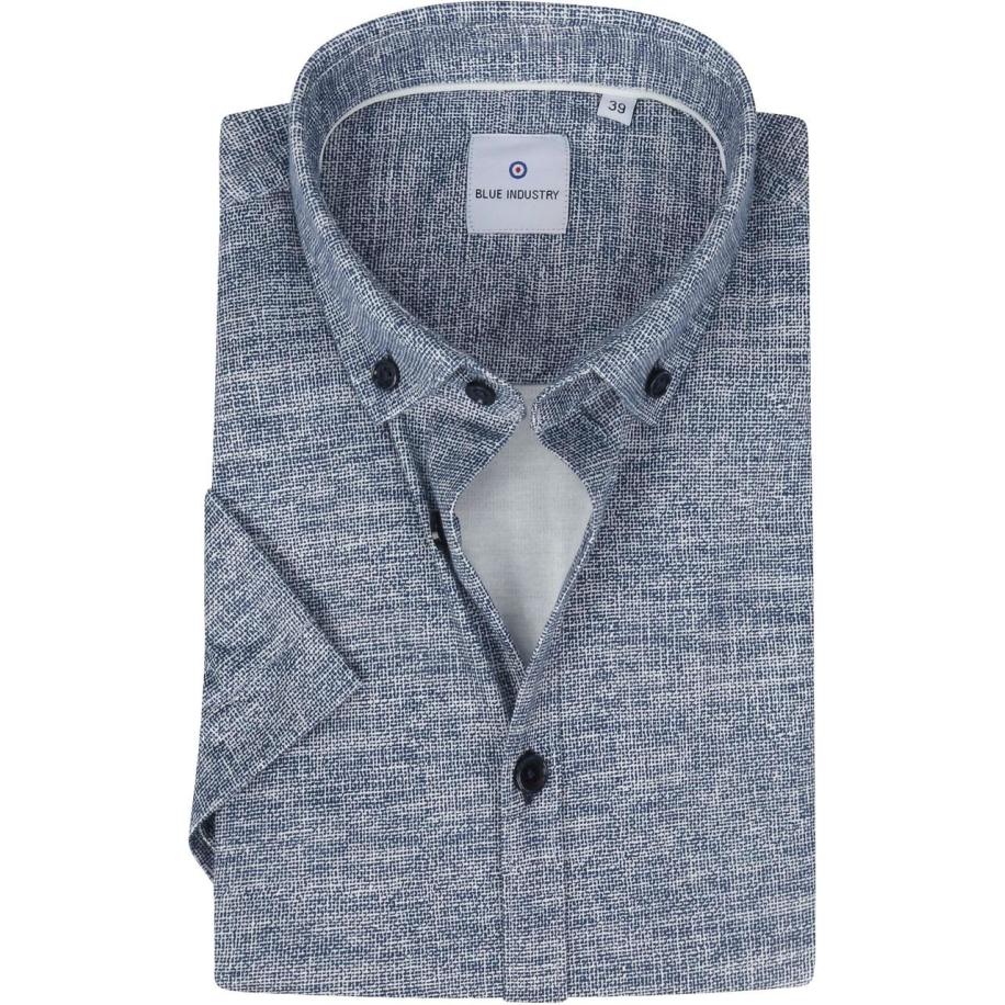 Blue Industry KM Overhemd Jersey Melange Blauw Blauw
