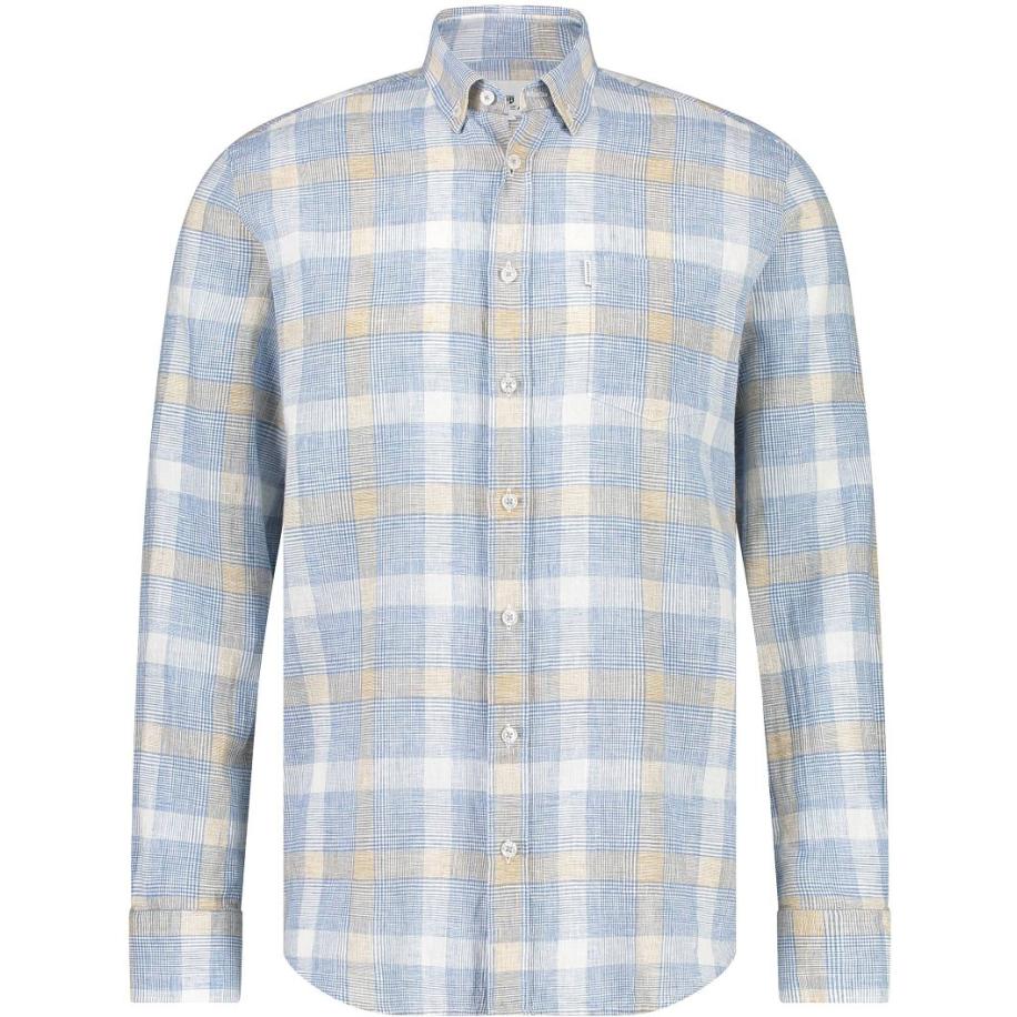State Of Art Overhemd Linnen Ruit Blauw Grijs