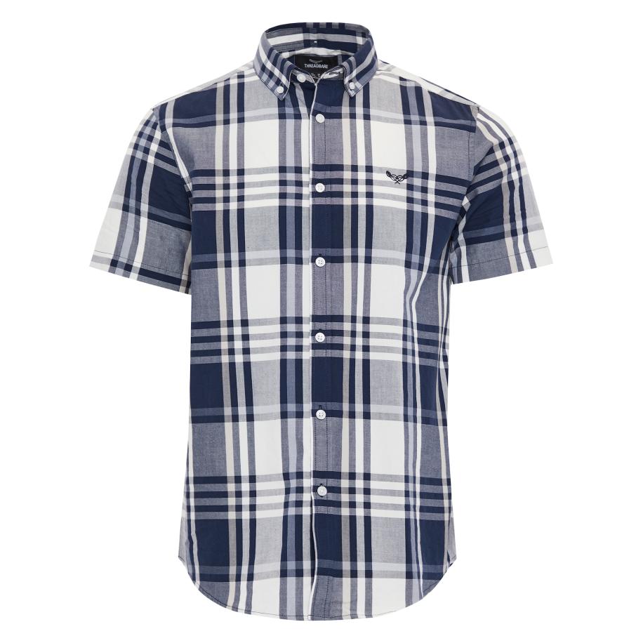 Threadbare Threadbare Overhemd Marcello navy / grijs / wit -