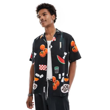 Carhartt x Isis Maria - Overhemd met artistieke dinerprint in zwart