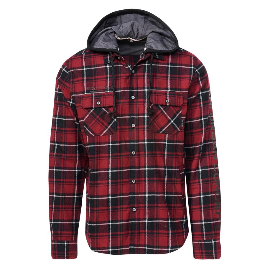 KOROSHI KOROSHI Overhemd grijs / donkerrood / zwart / wit -