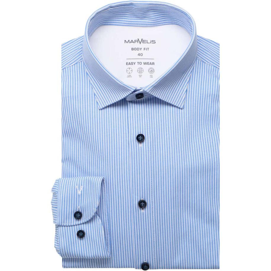 Marvelis Performance Jersey shirt wit/blauw, Gestreept Blauw