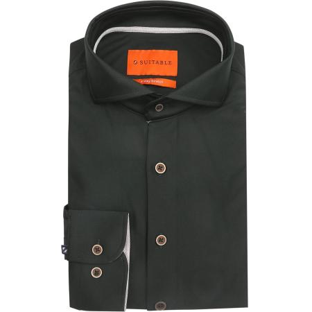 Suitable Herringbone Overhemd Donkergroen