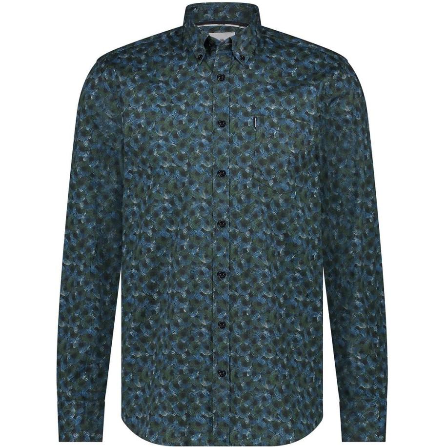 State Of Art Overhemd Poplin Print Navy Groen Blauw