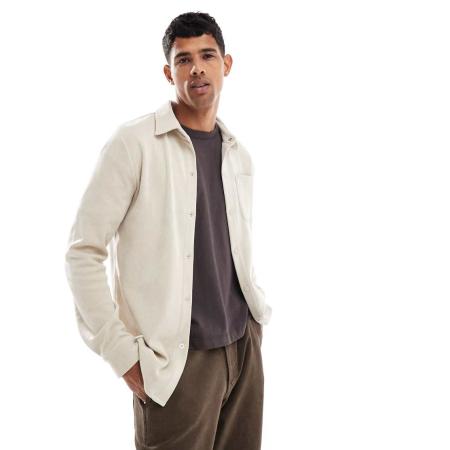 Brave Soul - Corduroy overshirt in stone-Neutraal