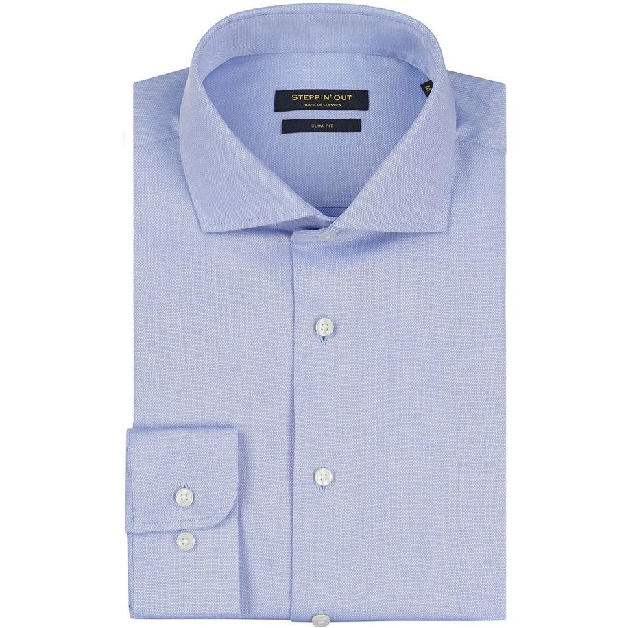 Steppin' Out Overhemd Slim-Fit Dobby Lichtblauw Blauw