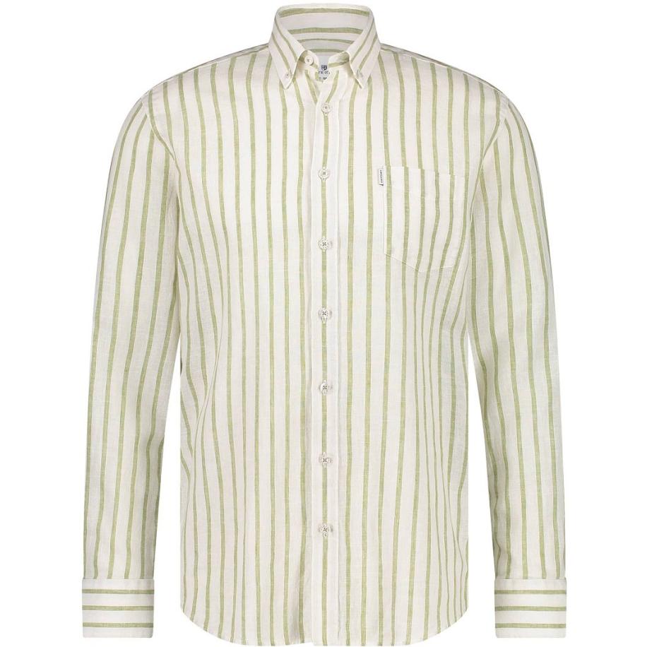 State Of Art Overhemd Linnen Streep Groen Groen