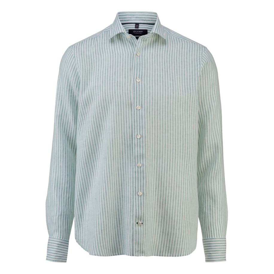 OLYMP SIGNATURE Soft Business Linnen Overhemd groen, Gestreept Groen