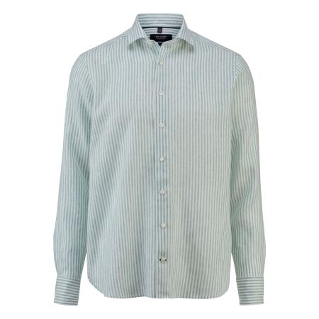 OLYMP SIGNATURE Soft Business Linnen Overhemd groen, Gestreept