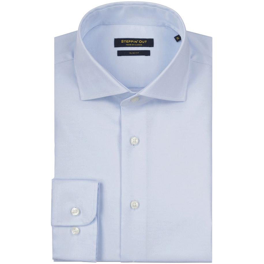 Steppin' Out Overhemd Slim-Fit Twill Lichtblauw Blauw