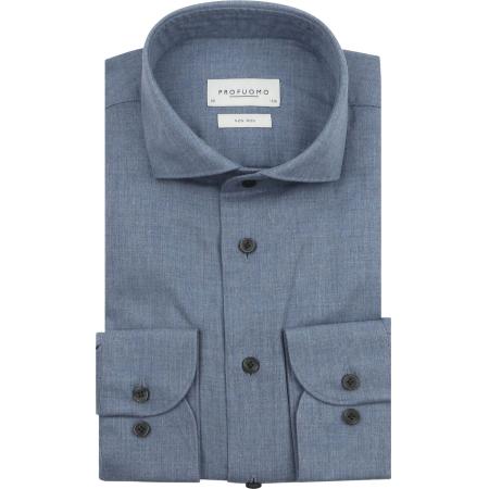 Profuomo Overhemd Peached Twill Flanel Blauw