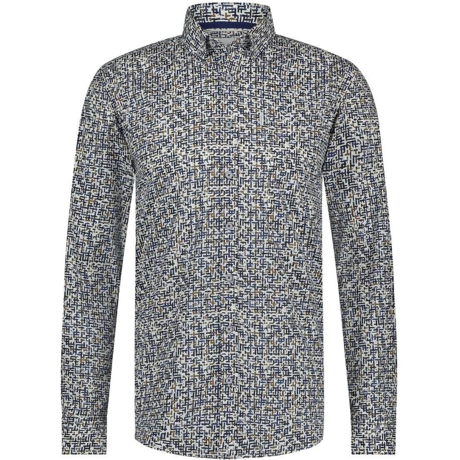 State Of Art Overhemd Poplin Print Blauw Rood Rood