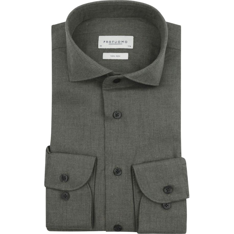 Profuomo Overhemd Peached Twill Flanel Groen Groen