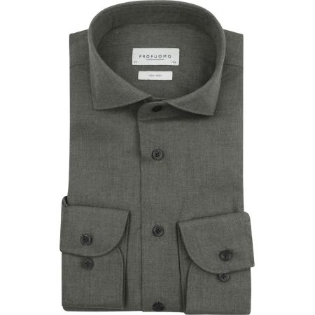 Profuomo Overhemd Peached Twill Flanel Groen