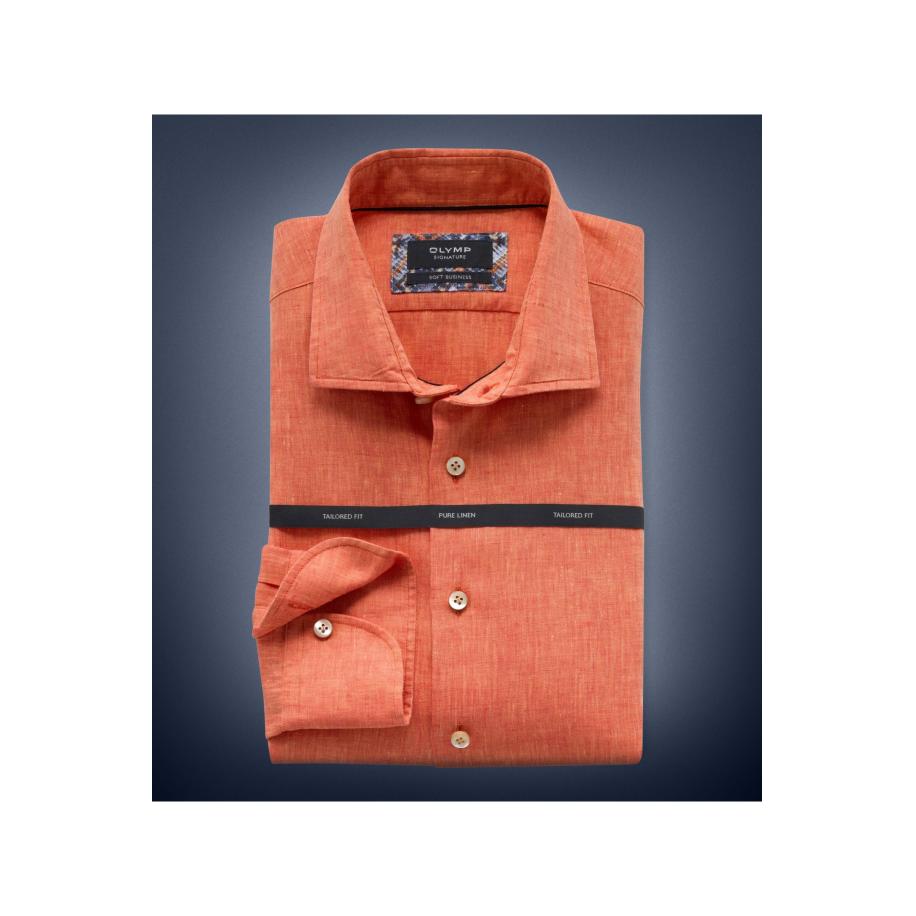 OLYMP SIGNATURE Soft Business Linnen Overhemd oranje, Effen Oranje