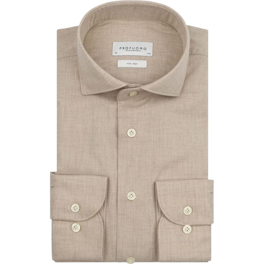 Profuomo Overhemd Peached Twill Flanel Beige Bruin