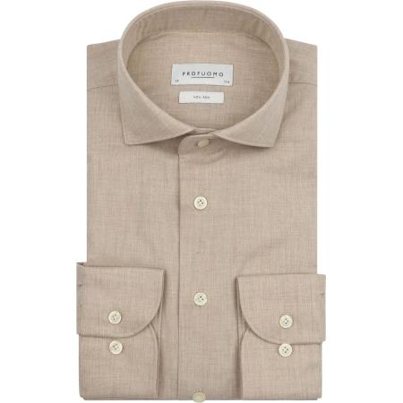 Profuomo Overhemd Peached Twill Flanel Beige