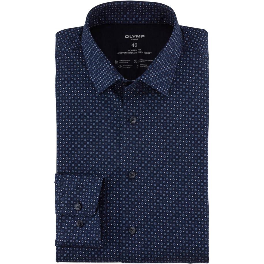 OLYMP Luxor 24/Seven Jersey shirt marine, Bedrukt Blauw