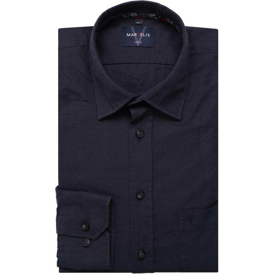 Marvelis Casual Overhemd marine, Effen Blauw