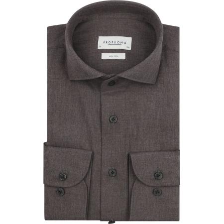 Profuomo Overhemd Peached Twill Flanel Bruin