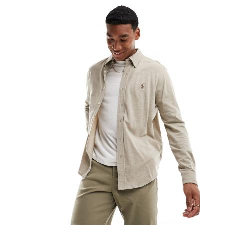 Polo Ralph Lauren - Piqué overhemd met iconisch logo en knopen in gemêleerd beige-Neutraal