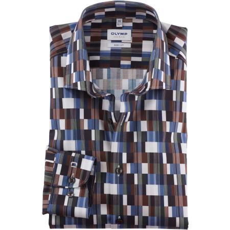 OLYMP Level Five Overhemd blauw/bruin, Motief