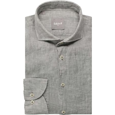 fakts Leisure Linnen Overhemd grijs, Effen