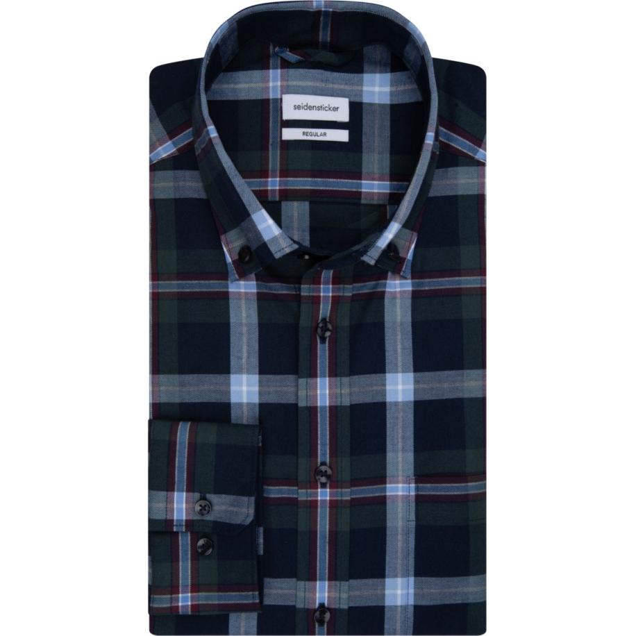 Seidensticker Flanellen Overhemd blauw, Ruit Blauw