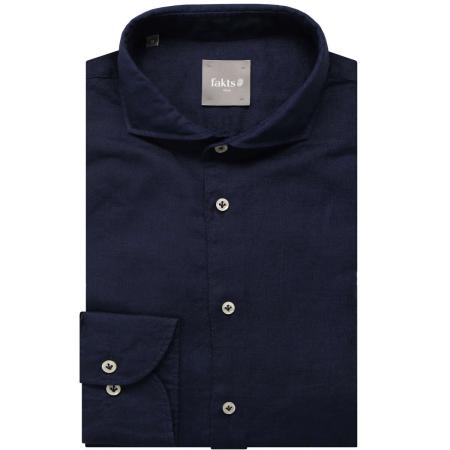 fakts Leisure Linnen Overhemd donkerblauw, Effen