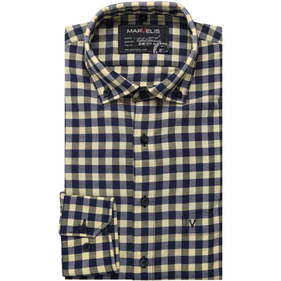 Marvelis Casual Overhemd lichtgeel, Ruit Geel