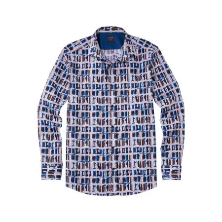 OLYMP Casual Overhemd blauw/bruin, Motief