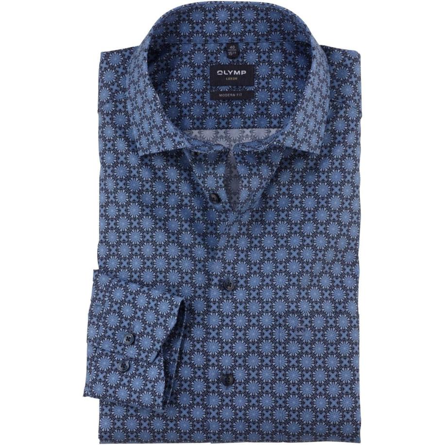OLYMP Luxor Overhemd marine, Bedrukt Blauw