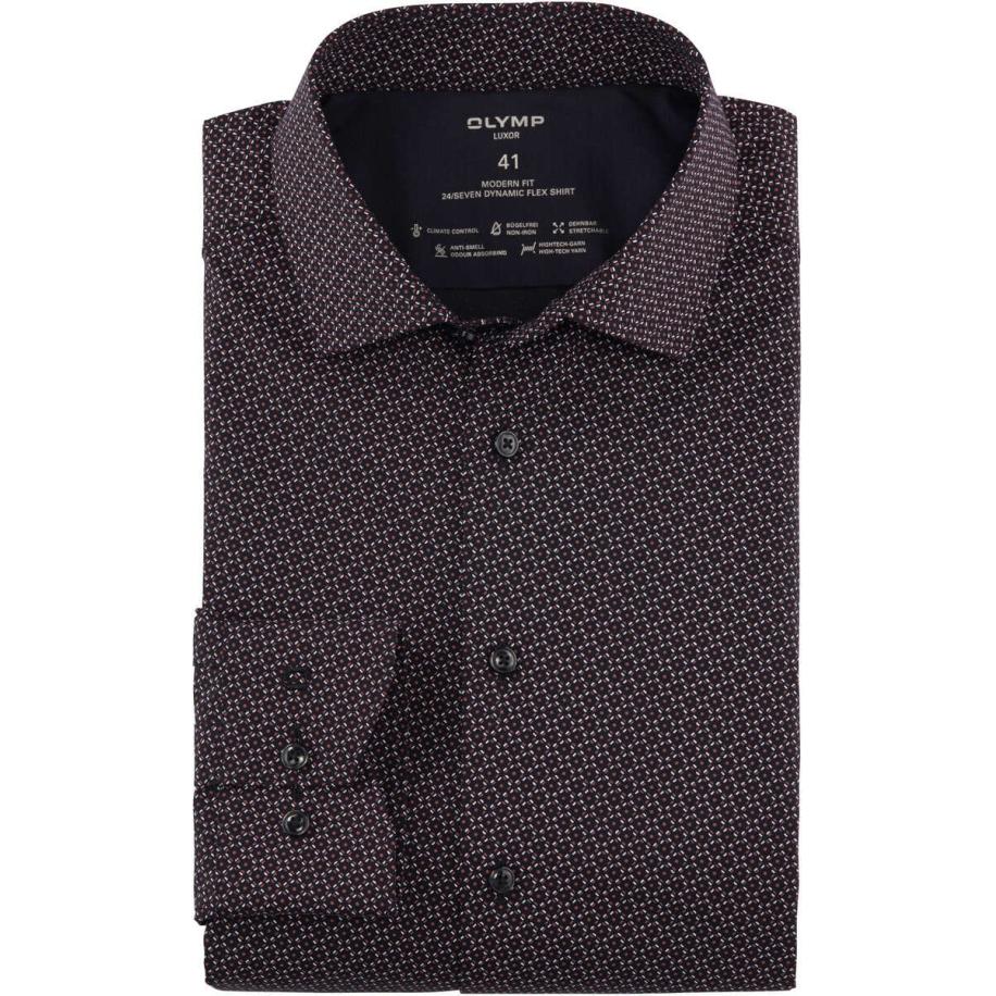 OLYMP Luxor 24/Seven Overhemd baksteenrood, Motief Rood