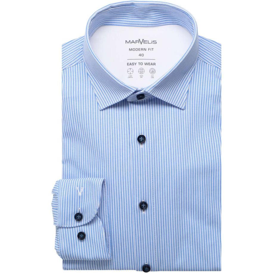 Marvelis Performance Jersey shirt blauw/wit, Gestreept Blauw