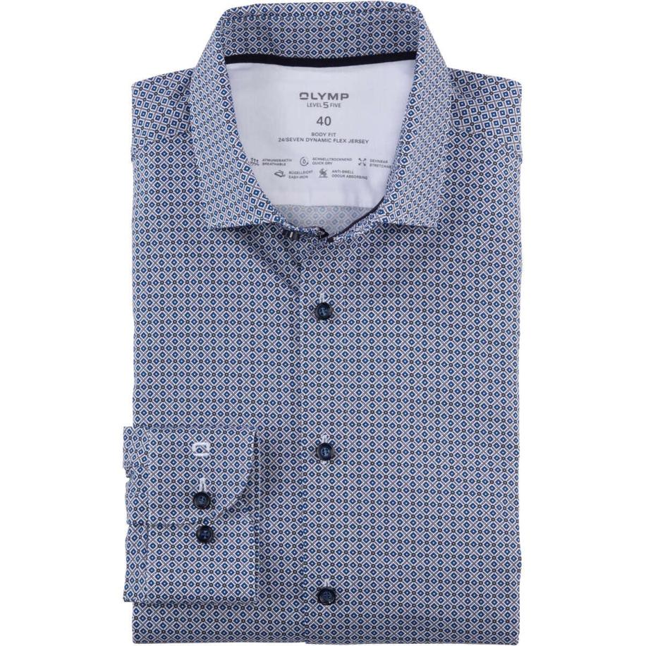OLYMP Level Five 24/Seven Jersey shirt koninklijk, Bedrukt Blauw