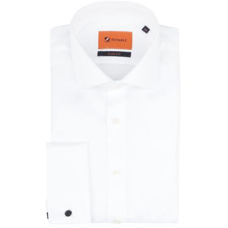 Suitable Overhemd White Twill Dubbelmanchet
