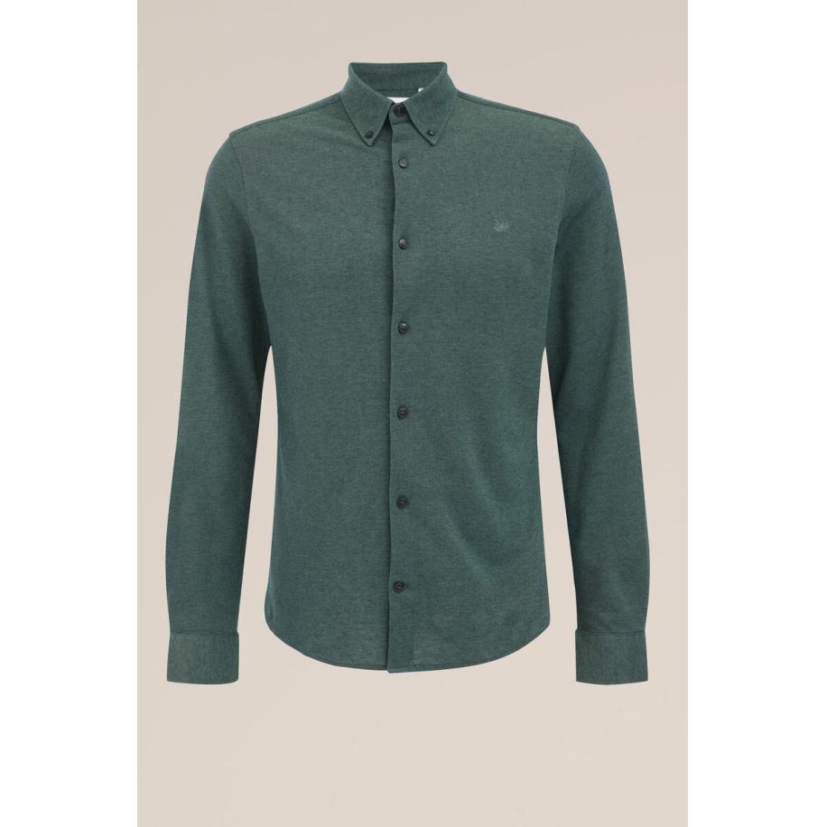 Fundamentals heren Slim fit overhemd van piquéjersey - Slim Fit - Donkergroen - Katoen - Maat: XXL Groen