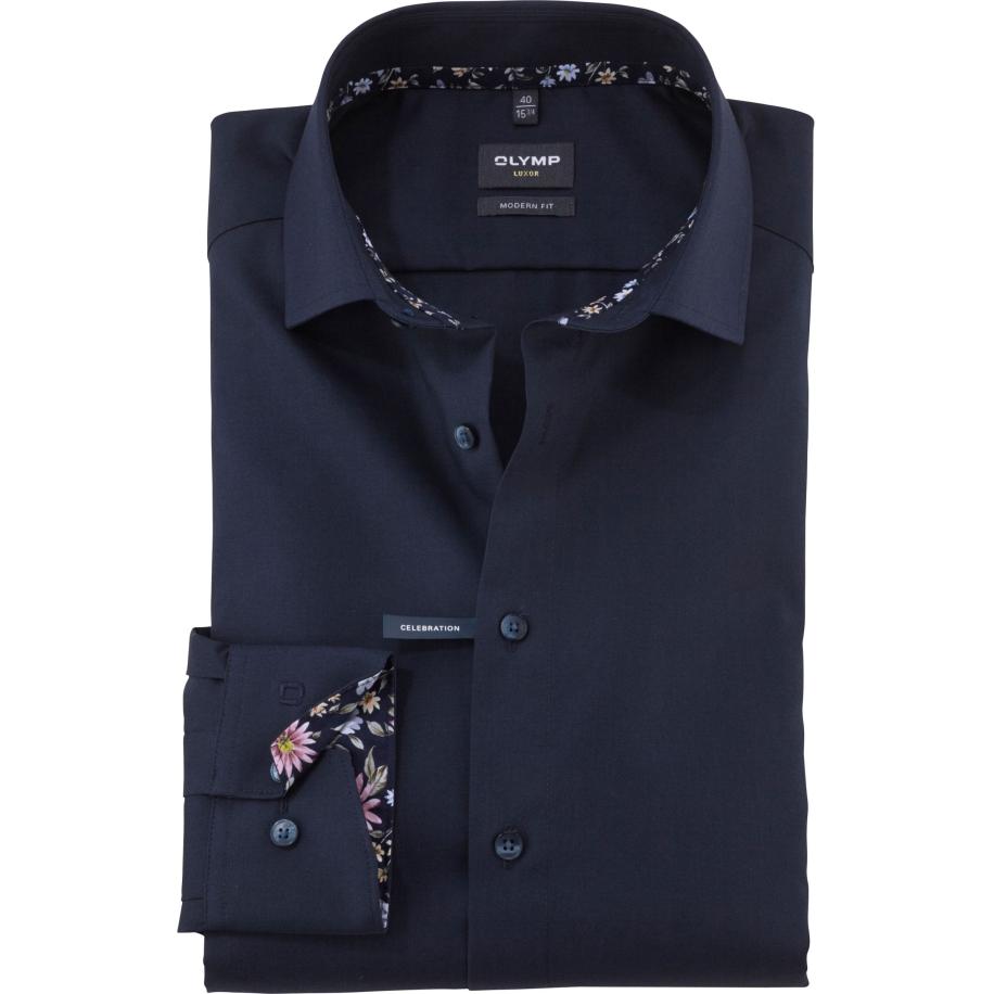 OLYMP Luxor Overhemd kobalt, Effen Blauw