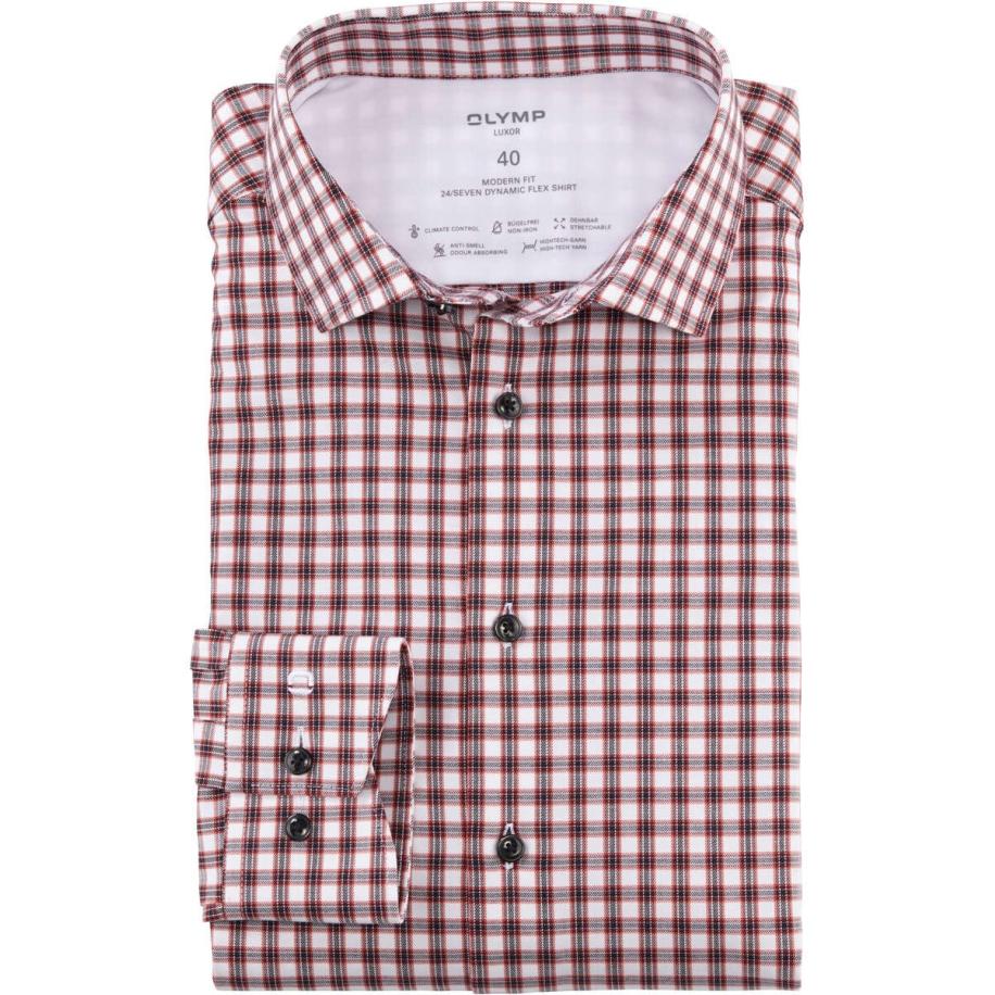 OLYMP Luxor 24/Seven Dynamic Flex Overhemd blauw/rood/wit, Ruit Rood