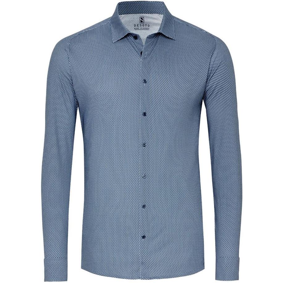 Desoto Overhemd Kent Print Donkerblauw Multicolor