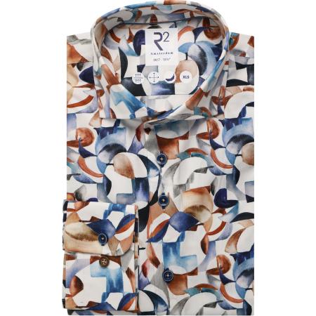 R2 Amsterdam Overhemd ML6 (vanaf 68 CM) blauw/bruin