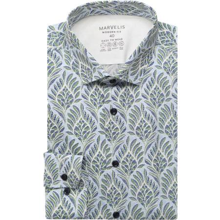 Marvelis Performance Overhemd blauw/groen/wit, Motief