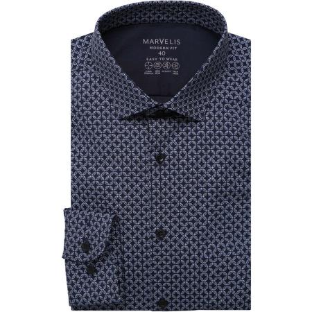 Marvelis Performance Overhemd marine, Bedrukt