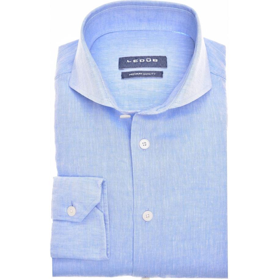 Ledȗb Linnen Overhemd lichtblauw, Effen Blauw