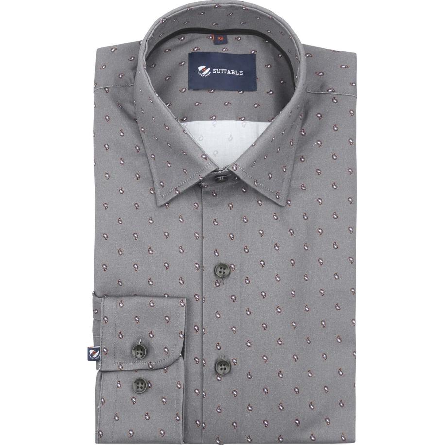 Suitable Overhemd Paisley Antraciet Grijs