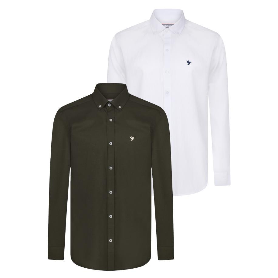 Felix Hardy Felix Hardy Overhemd olijfgroen / wit -