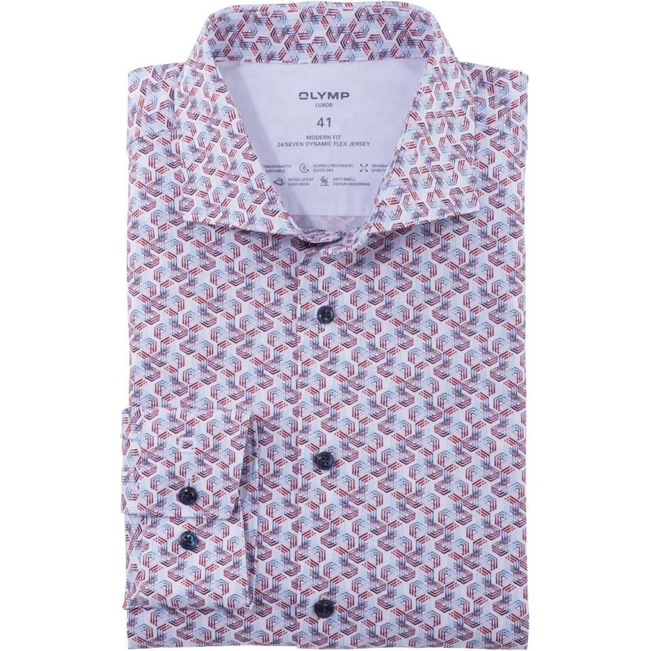 OLYMP Luxor 24/Seven Dynamic Flex Jersey shirt rood/wit, Motief Rood