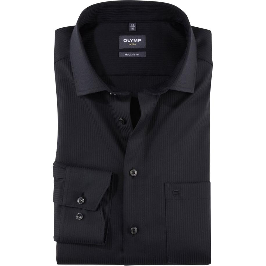 OLYMP Luxor Overhemd zwart, Gestreept Zwart