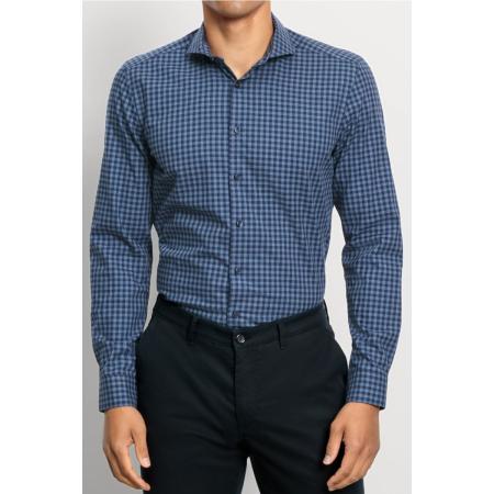 OLYMP Level Five Garment Washed Overhemd marine, Vichy ruit